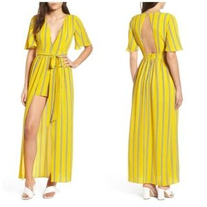 yellow jean jumpsuit